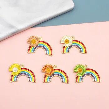 10pcs 17*26mm daisy arco-íris DIY liga de acessórios de flores coloridas, brincos de pingente de colar o material semi-acabado encantos