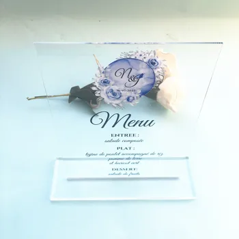 10pcs de Casamento Roxo Tabela de Número de Cartões de Plexiglass Personalizar o Menu do Casamento Cartões