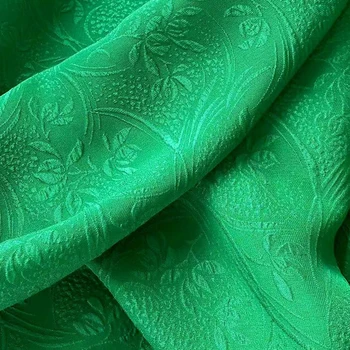 114CM de Largura 17MM Jacquard Branco Verde de Seda, Crepe Tecido para Primavera, Outono, Vestido de Jaqueta de X014