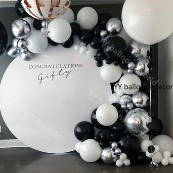123pcs Mármore Balões Garland Kit Cromado Preto da Tira Branca de Arco de Balão de Aniversário, Casamento, chá de Bebê Decoração para uma Festa de Hollywood