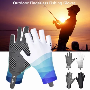 1Pair de Verão ao ar livre sem dedos Luvas de Pesca de Proteção solar UV Ultra-fino Anti-derrapante Luvas