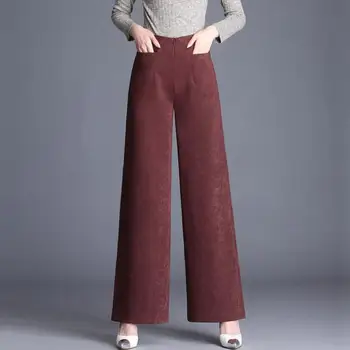 2018 Queda Mulher Fêmea de Perna Larga Cintura Alta Vinho Vermelho, Calça Cinza , Outono, Primavera coreano Mulheres Elegantes 5xl Magro Calças Pretas