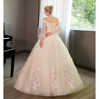 2022 Princesa Vestido Quinceanera Mangas Compridas Querida, Com Apliques De Renda Elegante Tule Vestido De Baile Robe De Soirée