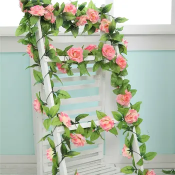 220 cm Longo Artificial Rose Flores de Videira Outono de Cana-de-pano de Fundo da Decoração de Seda Falso Vime Garland Para o Casamento, Casa, Decoração do Hotel