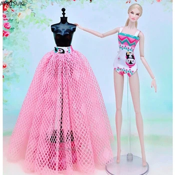 2pcs/conjunto-de-Rosa dos desenhos animados de roupa interior roupa de Banho Para a Boneca Barbie com Roupas Monokini Maiô & a Saia do Vestido de 1/6 Bonecas Acessórios Brinquedos