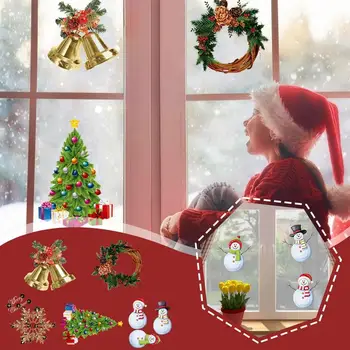 30 * 30cm de desenhos animados Boneco de neve Bell Árvore de Natal Papai Noel Adesivo Para 2023 Ano Novo Casa de Espelhos Adesivos de Parede de Porta Etiqueta Y0n4