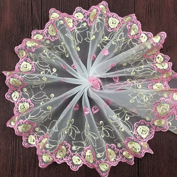 30Yards mais Recente de Renda Bordada n Guarnição de Tecido cor-de-Rosa de 16,5 cm de Largura Tule Net Apliques de Fita Para a Festa de Casamento 2020