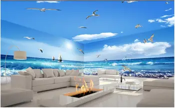 3d papel de parede personalizado com foto mural vela Mar gaivota céu azul de nuvens brancas Toda a casa, a decoração da parede do quarto de papel de parede para parede 3 d