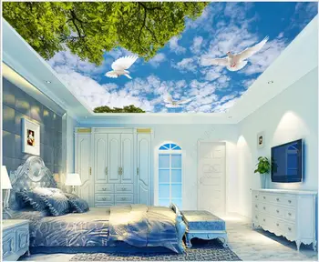 3d teto murais papel de parede personalizado com foto céu Azul as nuvens brancas, verdes deixar a decoração home 3d mural de papel de parede na sala de estar