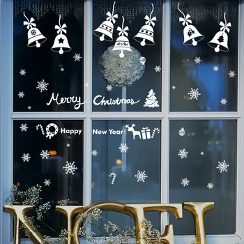 4pcs/monte Decorações de Natal Eletrostática Adesivo de Vidro, Janela de Decalques de Parede de PVC Adesivos de Bell Elk Xmas Party Ornamentos Adereços