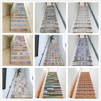 6 /13PCS/Set Auto-adesivo Escada Adesivo Vinil Colorido Design Moderno Removível 3D Escadas Decoracion Passos Adesivos de Decoração para Casa