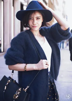 A europa New York fashion week Gao Yuanyuan com pelúcia em vison com estampa de cashmere cardigan suéter casaco Longo espessamento no feminino
