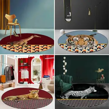 A moda Animal Tigre, Girafa Cavalo Geométricas Mosaico Sala de estar, Quarto Round Tapete Tapete Decoração do Quarto do Adolescente POD