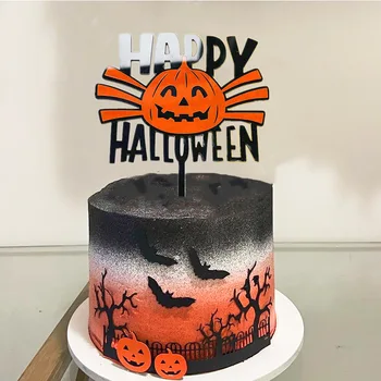 Acrílico Feliz Halloween Cake Topper De Abóbora Assando Decoração Bruxa Decorações Do Partido Sobremesa Decorações