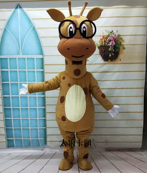 Amarelo Giraffa Girafa Da Mascote Do Traje Adulto Do Personagem De Banda Desenhada Roupas Terno De Halloween Natal, Festa A Fantasia Aparelhos De Publicidade