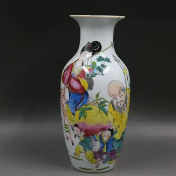 Antigo QingDynasty vaso de porcelana,Pastel de caracteres de Aniversário garrafa,pintados à Mão, artesanato,Decoração,Coleção&Adorno