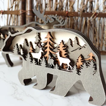 Artesanato Em Madeira Enfeites De Natal Elk Urso Marrom Animal Enfeites Criativos Estilo Retro Personalidade Sala De Estar Decoração De Casa