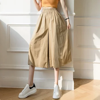 As mulheres de Moda da Primavera Verão Bolso Grande perna de Calça 2021 Casual Elástico de Cintura Alta Calças Soltas Feminino Japão Estilo Senhoras Cuecas