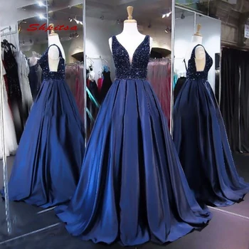 Azul Marinho Longa Noite Vestidos De Festa De Cristal Plus Size De Luxo Senhoras Mulheres De Luxo Vestidos Formais Vestido De Noite