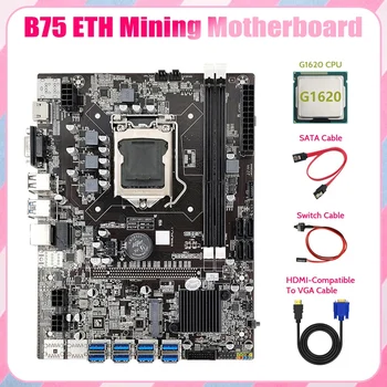 B75 ETH de Mineração placa-Mãe 8XPCIE Para USB+G1620 CPU+HD Para Cabo VGA+Cabo SATA+Cabo de conexão do Interruptor LGA1155 B75 USB da placa-Mãe