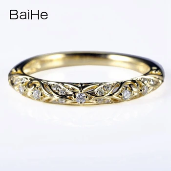 BAIHE Sólido 14k Ouro Amarelo H/SI Natural anéis de Diamante para as mulheres os homens de Casamento do Vintage de Finas Jóias anillos bague кольца кольцo
