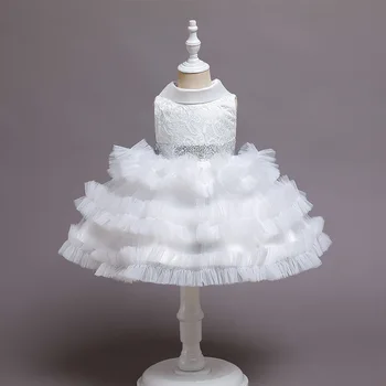 Bebê de Gola Alta Lantejoulas Roupa para Criança de Casamento Aniversário de Princesa Vestido de Tule de Dama de honra da Noite Vestidos de Festa