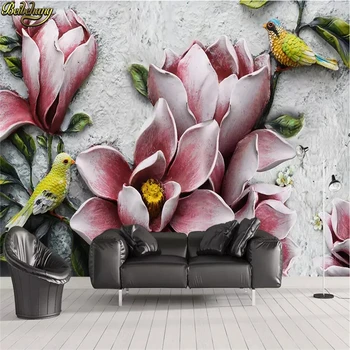 beibehang personalizado em alto Relevo magnolia flor pássaro Foto de papel de Parede para sala de estar, Quarto de Fundo Decorativo de parede em 3D rolos de papel