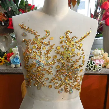 Bi.Dw.M Amarelo Frisado Apliques de Strass Patches Apliques de Cristal para o Casamento Guarnições 27x31cm de Costura Trajes Vestidos de Decoração