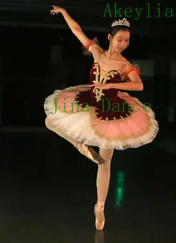 Borgonha branco de Veludo Profissional de Ballet Tutu Camisole com Ouro Guarnição Criança Bailarina Trajes de Dança Vestido Adulto