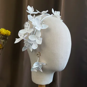 branco cetim flor pequena capacete brincos de noiva hairbands estilo coroas de casamento e acessórios para o cabelo
