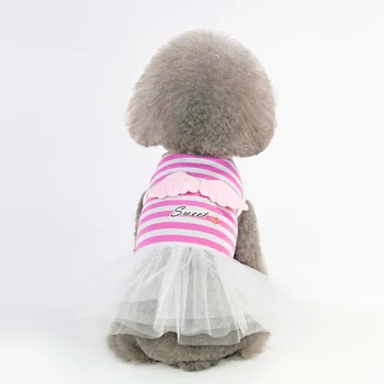 Cachorro Vestido Fino, Bonito Listrado Anjo Princesa Saia para Cães Pequenos Gatos para o Verão animal de Estimação de Vestuário, Transporte Livre do Navio da Gota