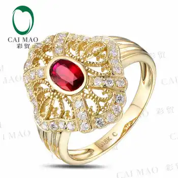 CaiMao 18KT/750 Ouro Amarelo 0.65 ct Natural Vermelho de Sangue Ruby & a 0,40 ct Corte Redondo de Noivado de Diamante pedra preciosa Jóia do Anel