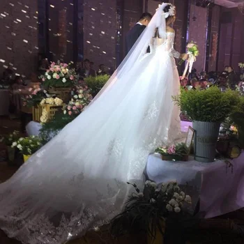 Casamento lindo véus Longos Véus de Noiva Tule Macio, com Apliques Florais Brilhantes Lantejoulas de Contas do Casamento Acessórios Marfim 3m*3.5 m