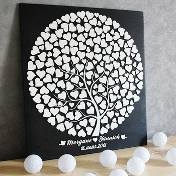 Casamento Árvore Livro de Convidados Alternativas de Madeira no livro de visitas Personalizado 3D de Casamento Livro de Convidados de Madeira Livro de Convidados Conjunto de Corações Preto Branco