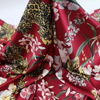 Cetim de seda Vestido de material macio lenço de vestuário costura de tecido charmeuse vestidos de crepe leopardo flor