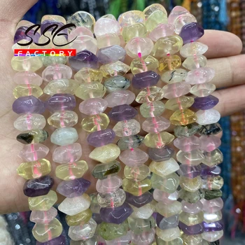 Colorido Natural de quartzo contas Irregulares Corte Especial Genuíno de Pedra Solta Esferas Espaçador Para Fazer Jóias DIY Pulseiras 6x11mm 15