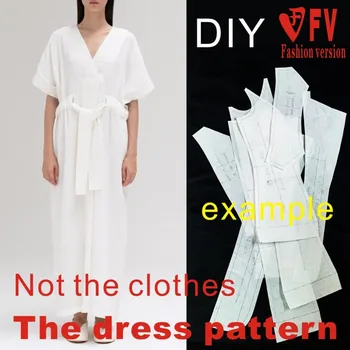 Confecção de vestuário padrão de mulheres casual decote em V com cordão vestido de costura desenhos de 1:1, padrão de objeto físico BLQ-568