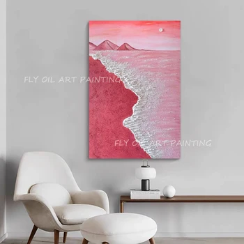Cor-de-rosa o oceano à beira-mar de arte Abstrata Textura Cinza 100% Pintado à Mão grossa de lona tamanho grande, Pintura a Óleo decoração presente