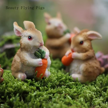 Criativo pintados à mão coelho comer rabanete micro paisagem animal jardim do ambiente de trabalho da planta de decoração de resina decoração enfeite presente
