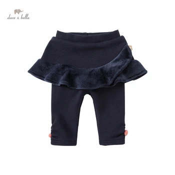 DBJ19771-2 dave bella inverno do bebê meninas de moda sólido drapeado calças crianças comprimento total de crianças calças de menina infantil criança calças