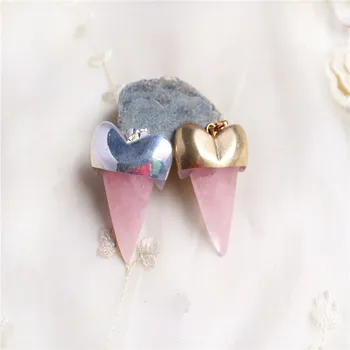 De Druzy Moda, moda jóias de cristal cor-de-rosa de Pedra Natural do dente gargantilha de Ônix com o Vintage pedra Dourada Pedra Frete Grátis