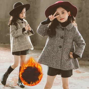 De lã Meninas do Bebé Crianças Jaqueta casaco 2021 Adorável Quente Engrossar Inverno Outono de Algodão Bolso Botões de Vestuário infantil Vestuário