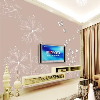 Decorativos, papel de parede 3D dente-de-leão TV na parede do fundo