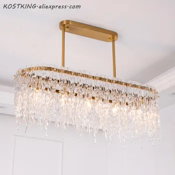 Design de luxo retangular chandelier, lâmpada LED AC110V 220V moderna sala de jantar sala de estar pendurado luzes