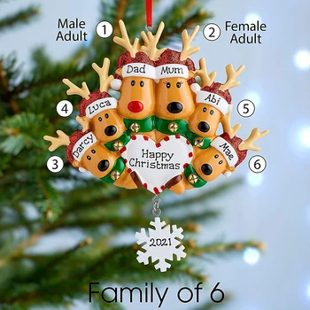 DIY Escrever Nome Personalizado Resina Renas Família 2022 Decorações de Natal para a Casa de Árvore de Natal Pendurando os Pingentes Novo Ano de 2023