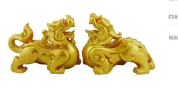 Dois unicórnio Animal de ouro PI xiu couro artesanato decoração de Alto luxo Animal Escultura estátua escultura Decoração Home