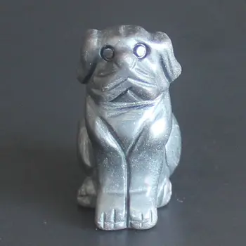 Esculpido de pedra preciosa da hematita cão de filhote de cachorro animal estatueta de animal de escultura