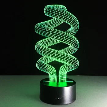Espiral colorido 3D do DIODO emissor de luz de poupança de energia luz da noite Criativo 3D acrílico visual de luz