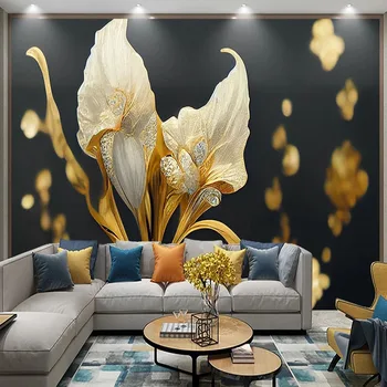 Estilo europeu Personalizados Qualquer Tamanho 3D Chinês Banhado a Ouro Flor na Parede do Fundo de Socorro Mural Papel De Parede Decoração Tapety Arte