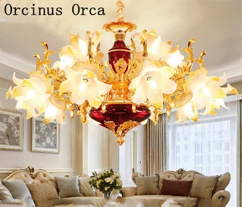 Europeia de luxo, cor lustre de cristal sala de estar, sala de jantar, quarto francês criativo LED liga de cerâmica Lustre